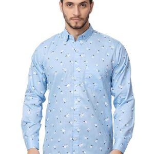 men's cotton casual shirt small floral print long sleeve