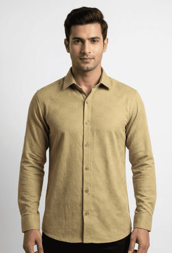 lemon grass geometric printed casual shirt for men's