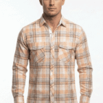 light orange medium checkered casual shirt for men's