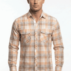 light orange medium checkered casual shirt for men's