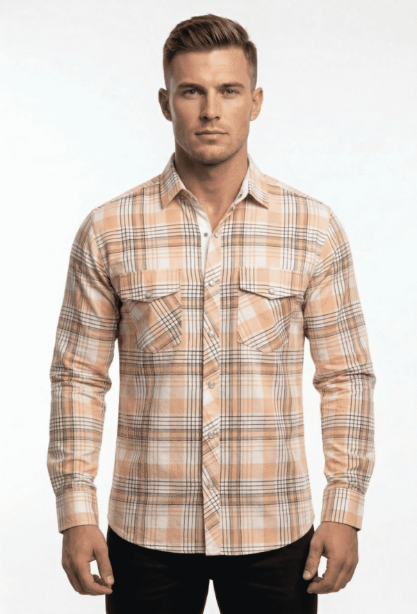 light orange medium checkered casual shirt for men's
