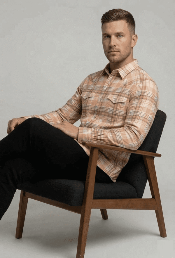 light orange medium checkered casual shirt for men's