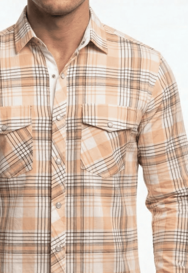 light orange medium checkered casual shirt for men's